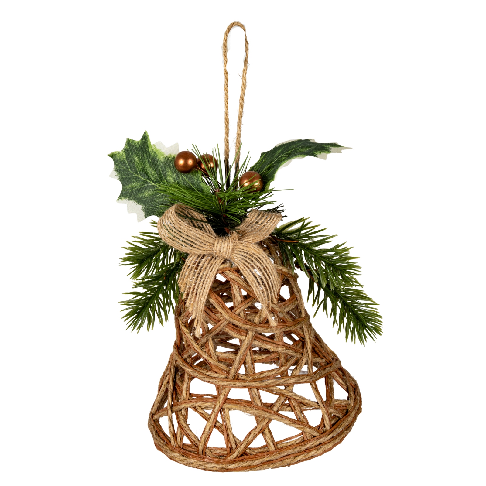 Led Natural Rattan Bell Decoration With Branches And Ribbon - Image 1