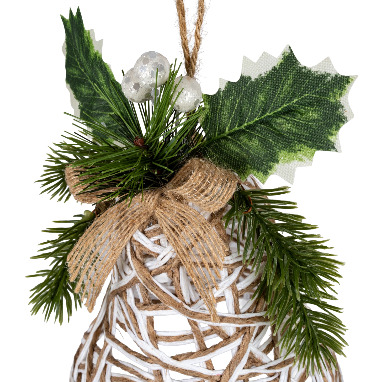 Led White Rattan Bell Decoration With Branches And Ribbon - Image 2