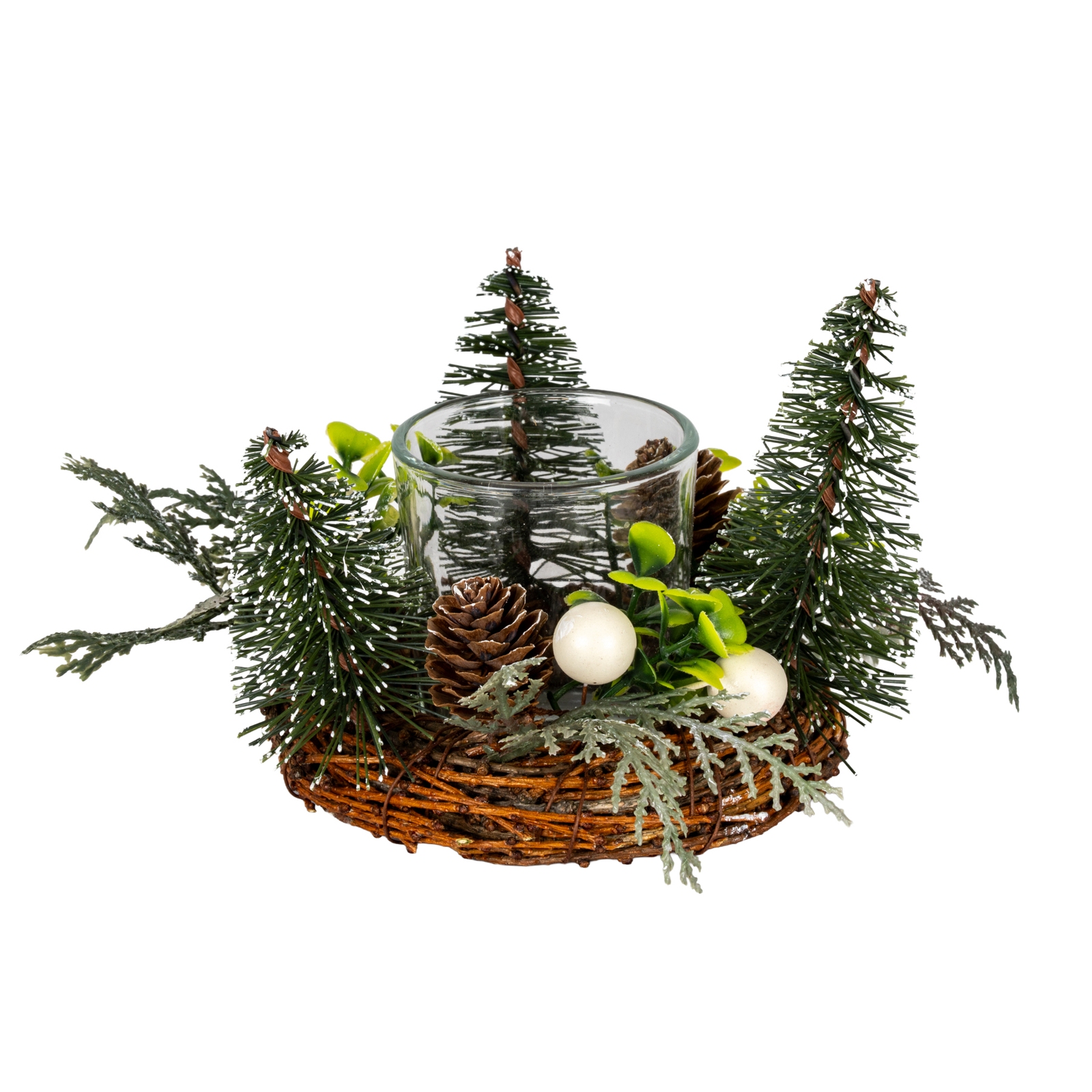Small Brush Tree Candle Wreath With Berries And Pinecones - Image 1