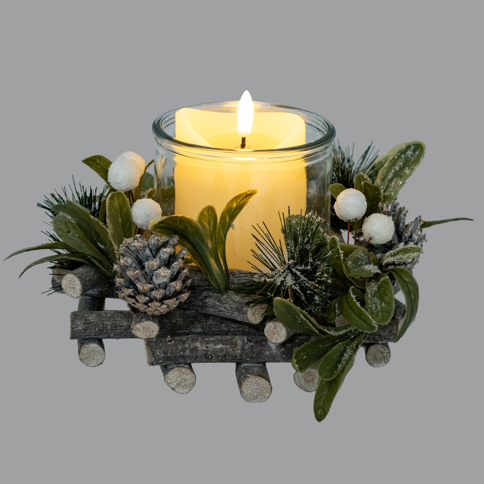 Frosted Mistletoe And Pine Candle Wreath - Image 3