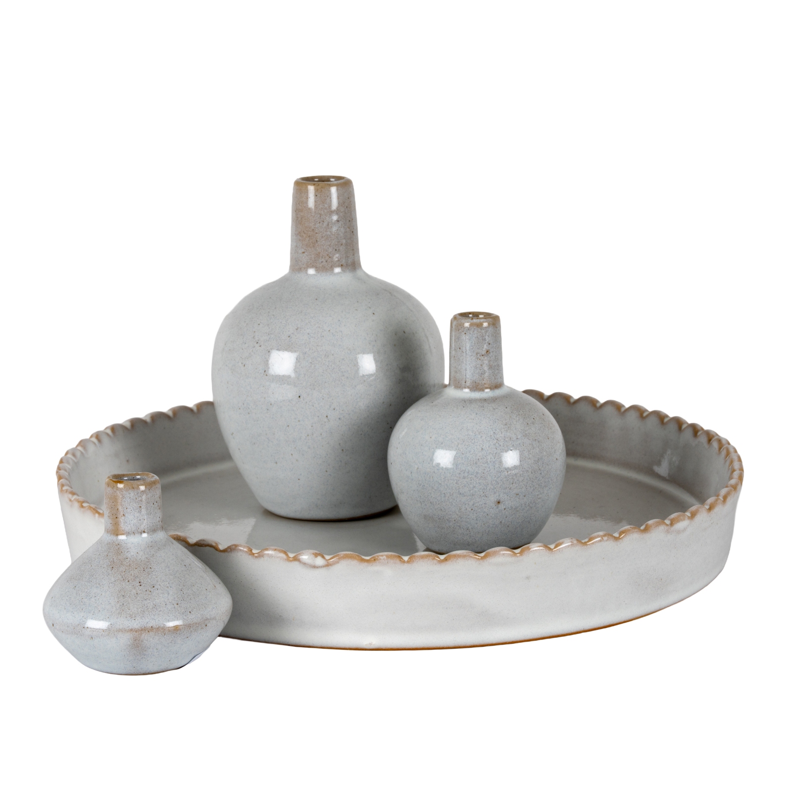 Mellow Ceramic Set Of 3 Round Vases And Plate Set - Image 2