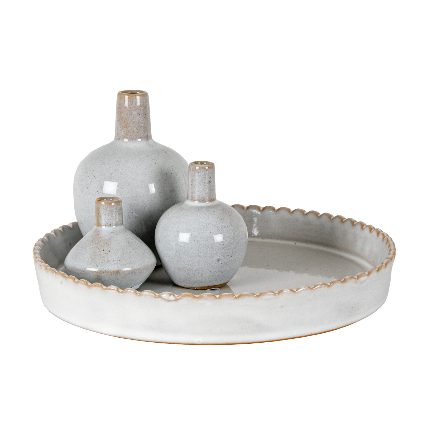 Mellow Ceramic Set Of 3 Round Vases And Plate Set - Image 1