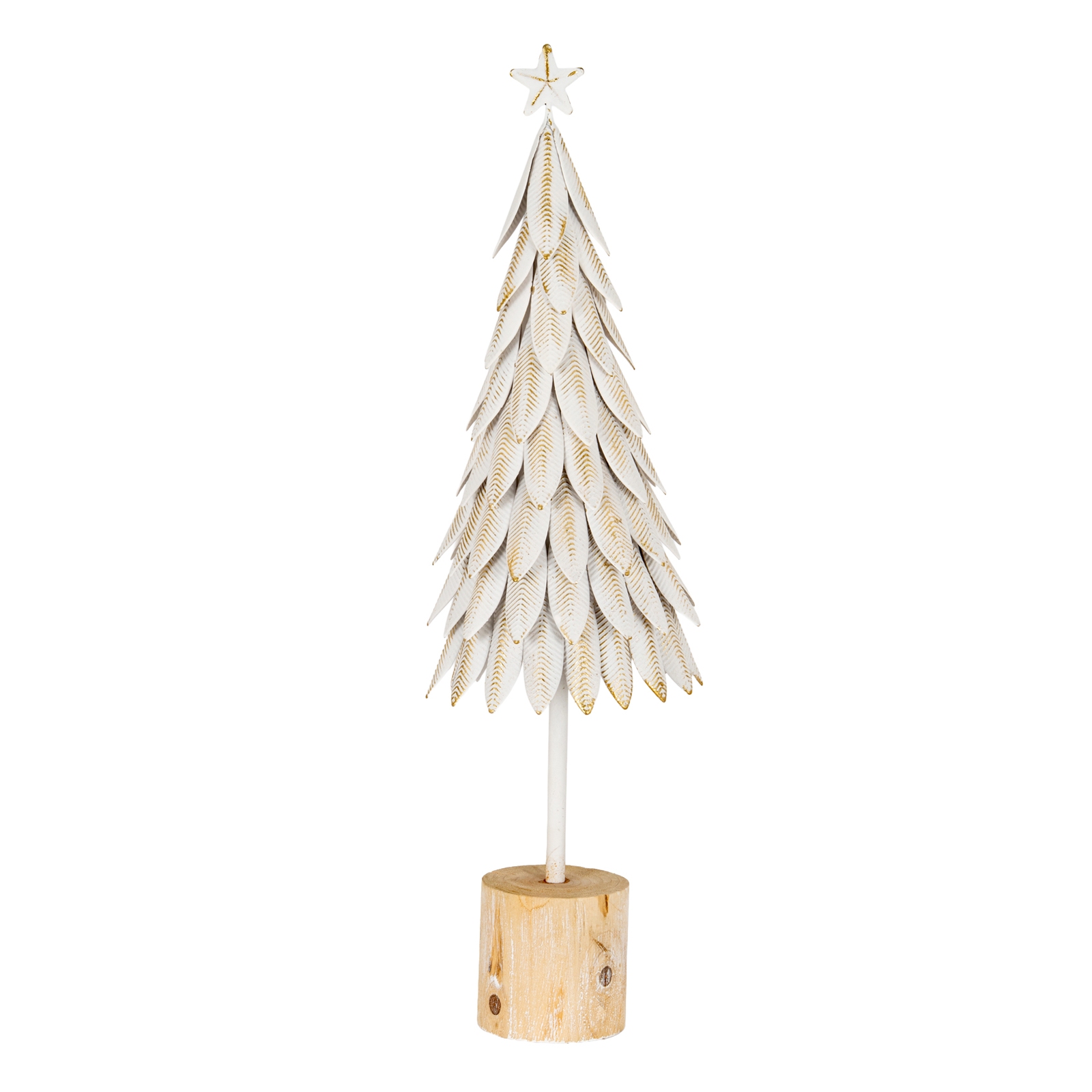 Large White Metal Christmas Tree on Wooden Stand - Image 1