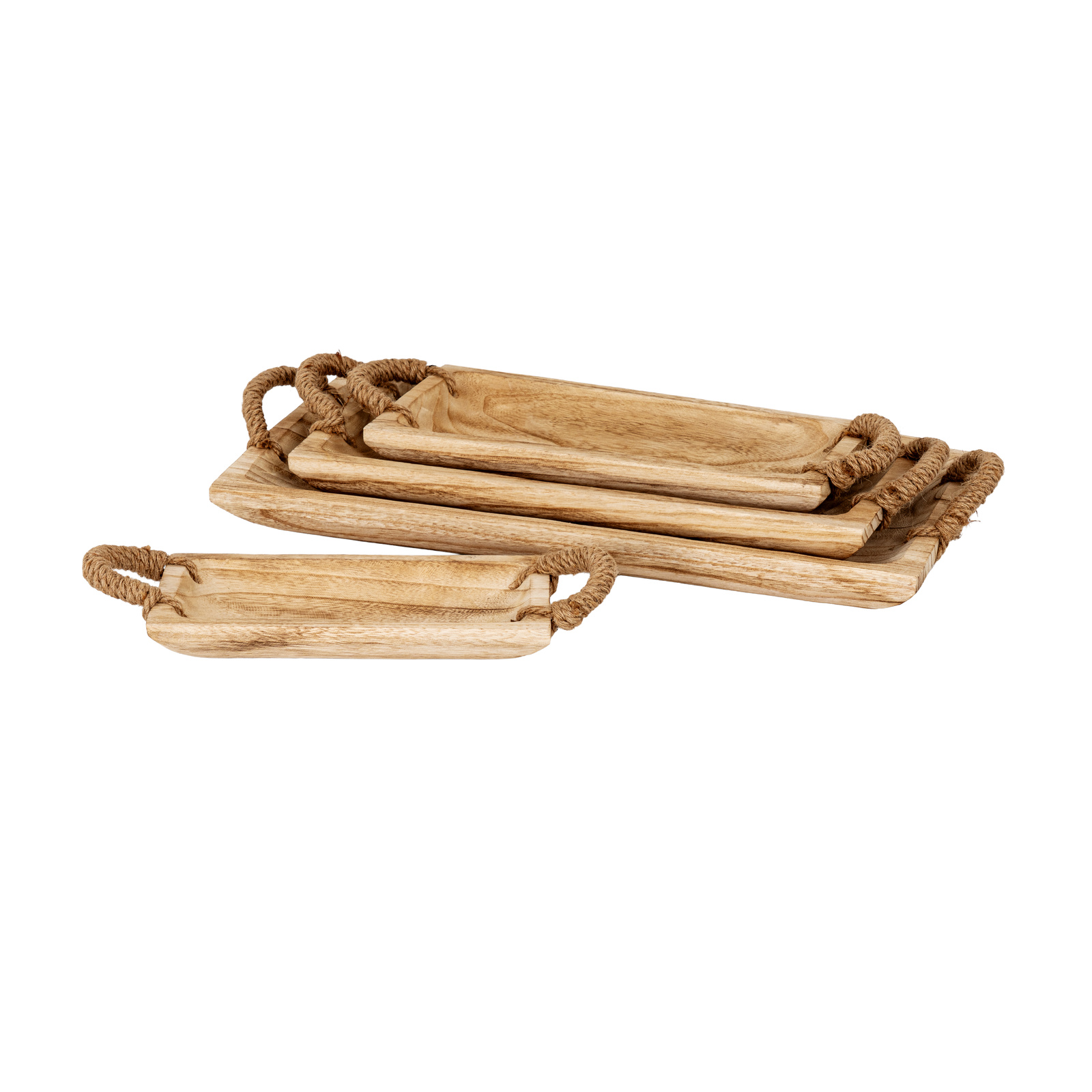 Set Of 4 Artisan Rectangular Trays With Rope Handles - Image 3