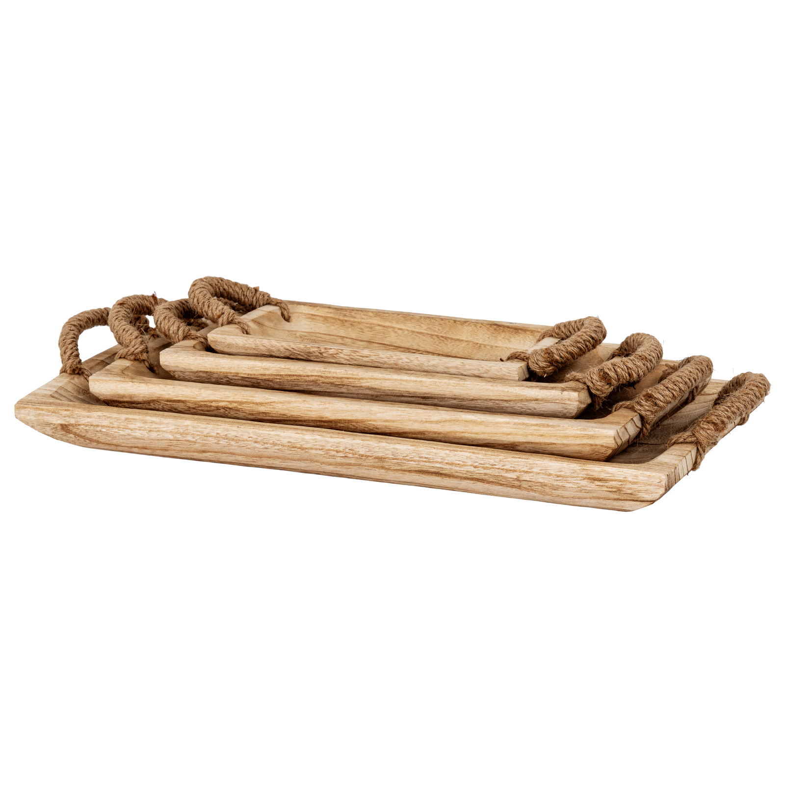 Set Of 4 Artisan Rectangular Trays With Rope Handles - Image 1