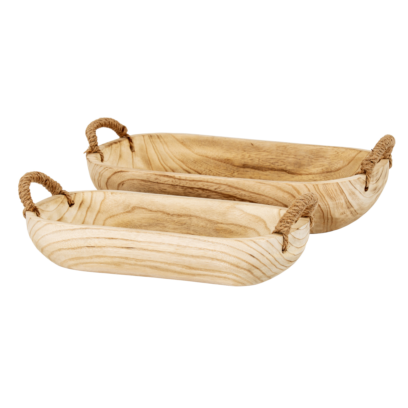 Set Of 2 Artisan Deep Rectangular Trays With Rope Handles - Image 3