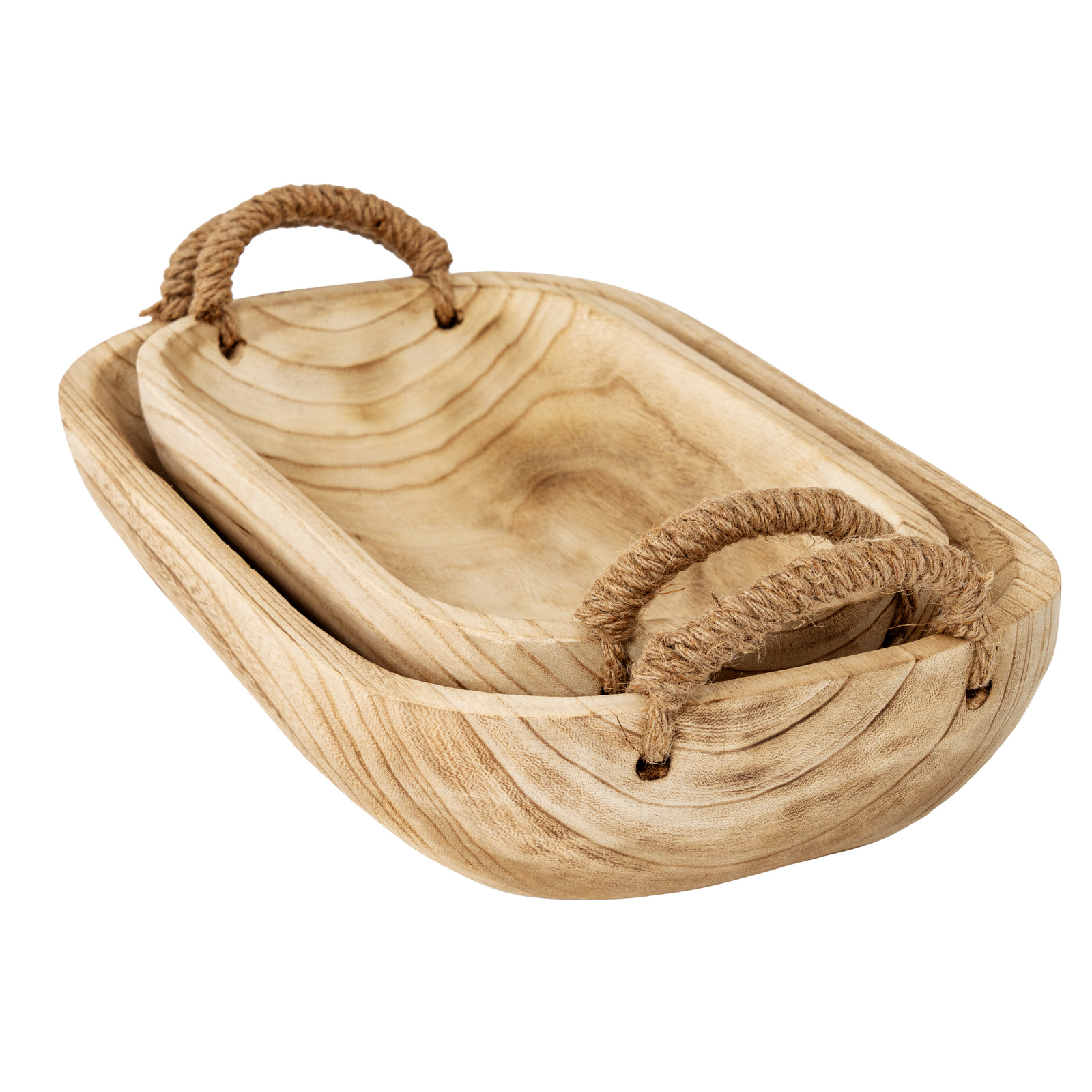 Set Of 2 Artisan Deep Rectangular Trays With Rope Handles - Image 1