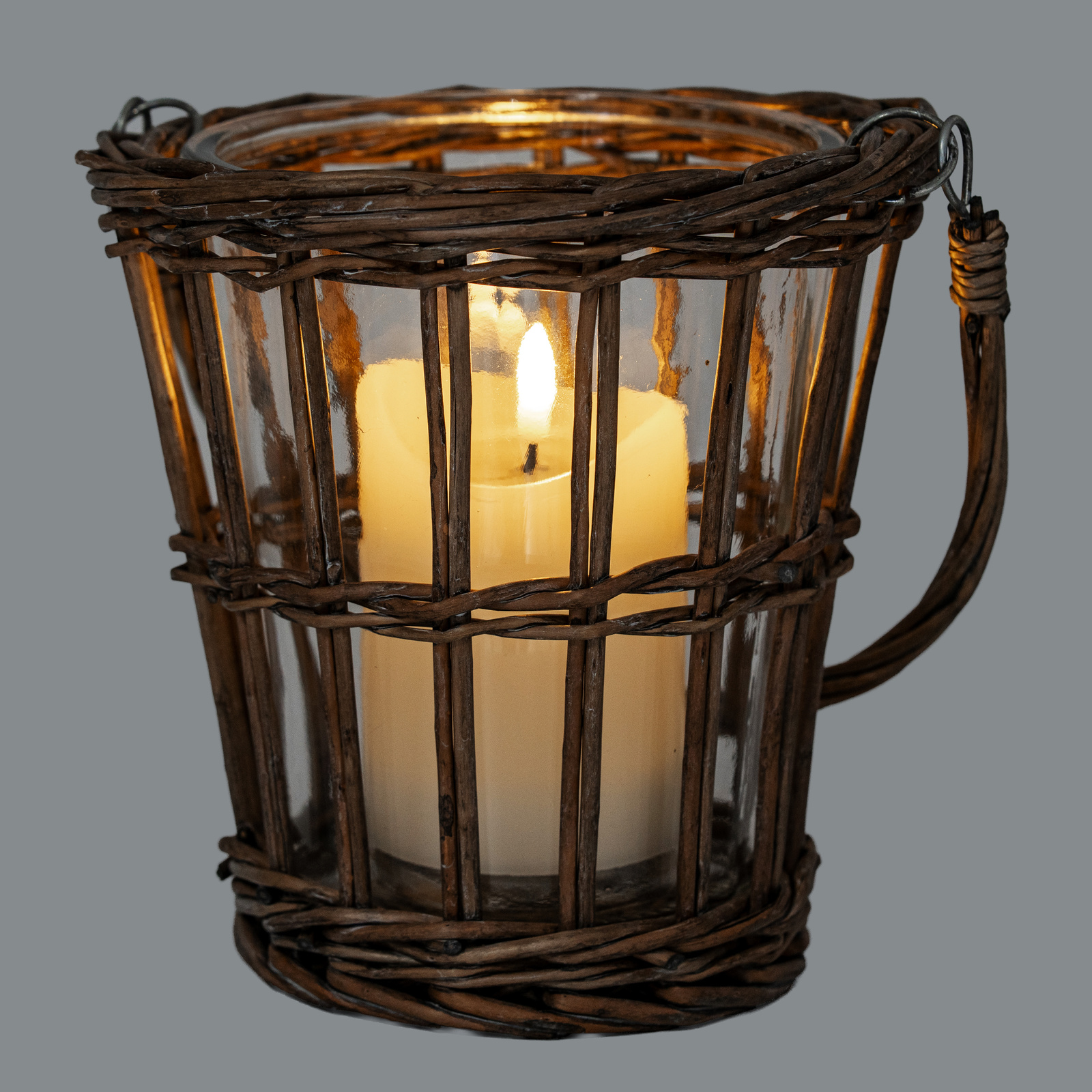 Briar Collection Wicker Basket Lantern With Handle - Image 3