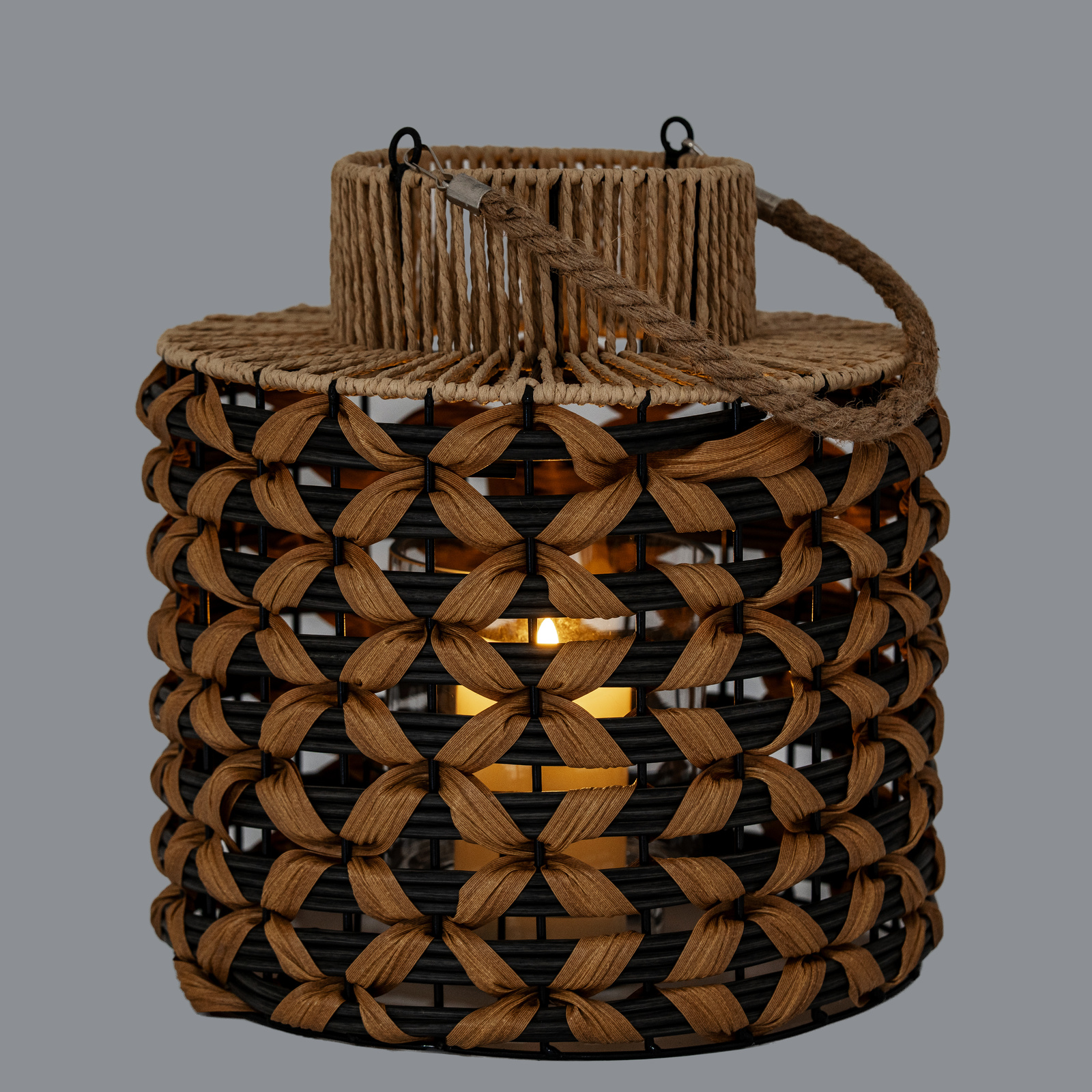 Large Woven Wicker Lantern With Jute Handle - Image 3