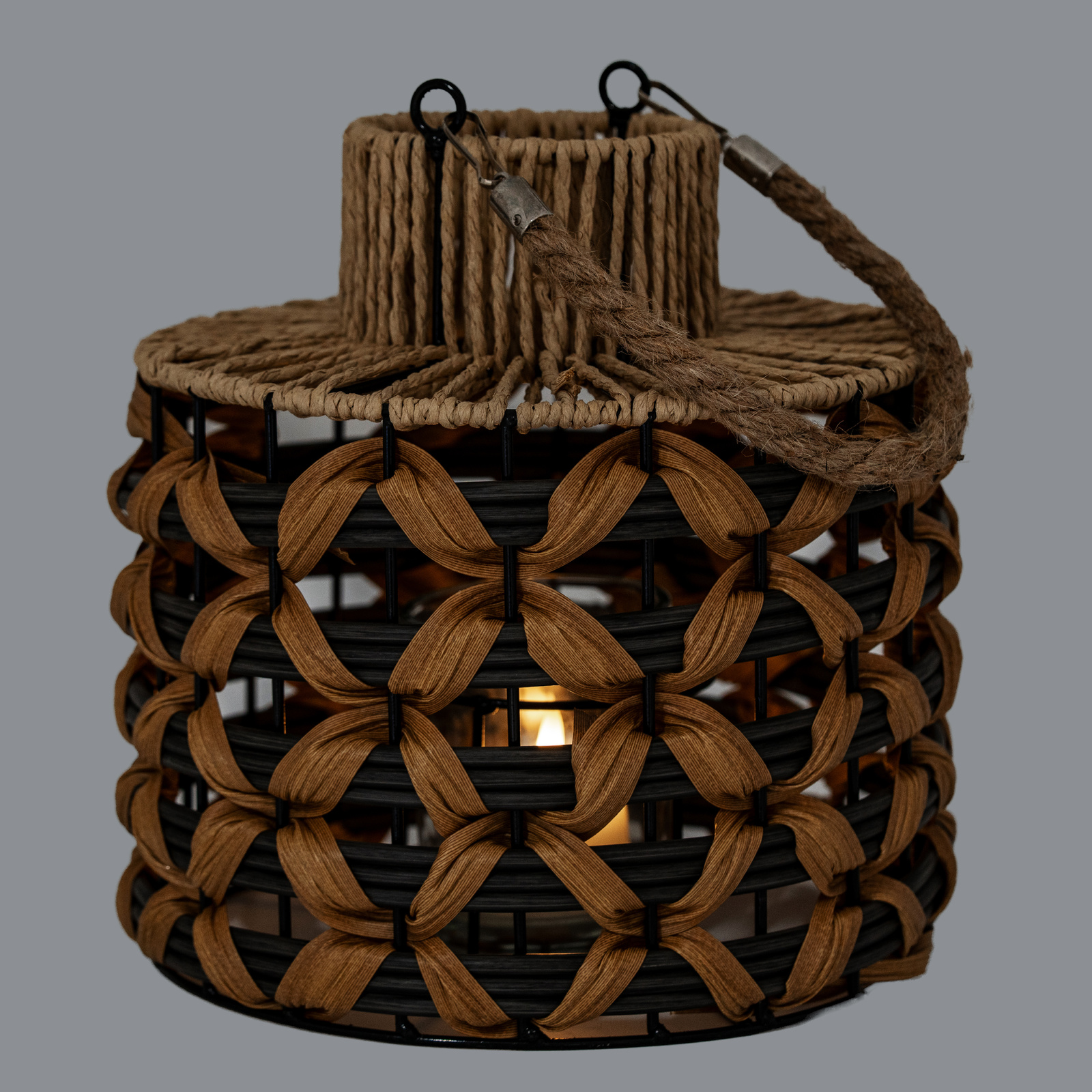 Woven Wicker Lantern With Jute Handle - Image 3
