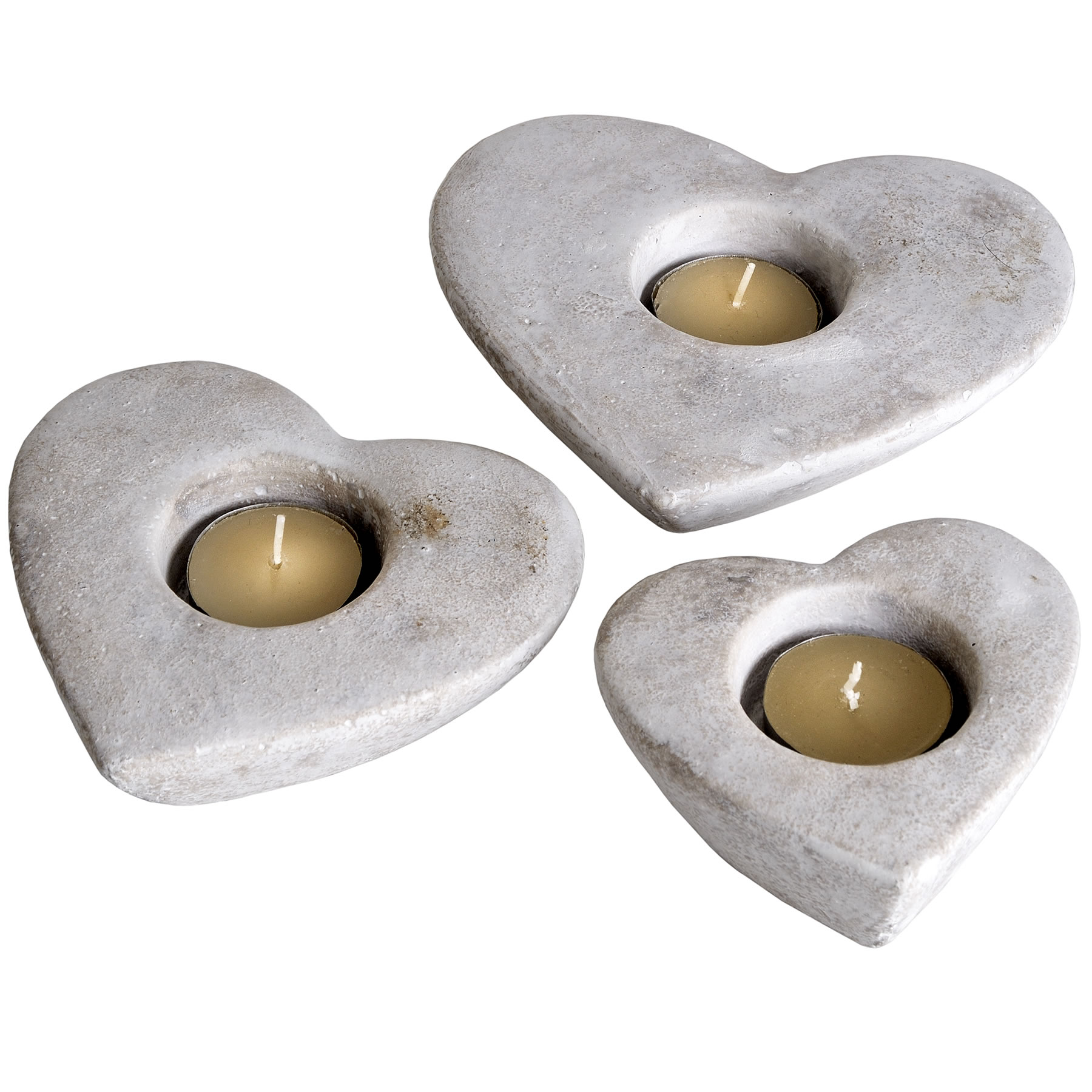 SET OF 3 STONEWARE HEART TEA LIGHT HOLDERS Wholesale by Hill Interiors