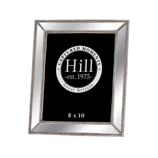 Mirrored bevelled photo frame in antique silver with detailed edge 8x10