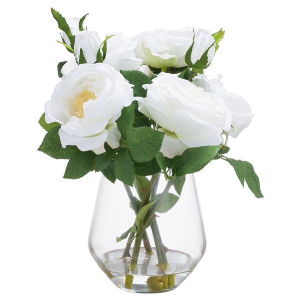 White Rose Arrangement In Glass Vase Wholesale by Hill Interiors