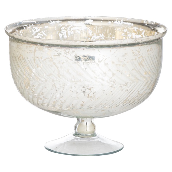 The Lustre Silver Glass Decorative Extra Large Footed Bowl | Wholesale ...