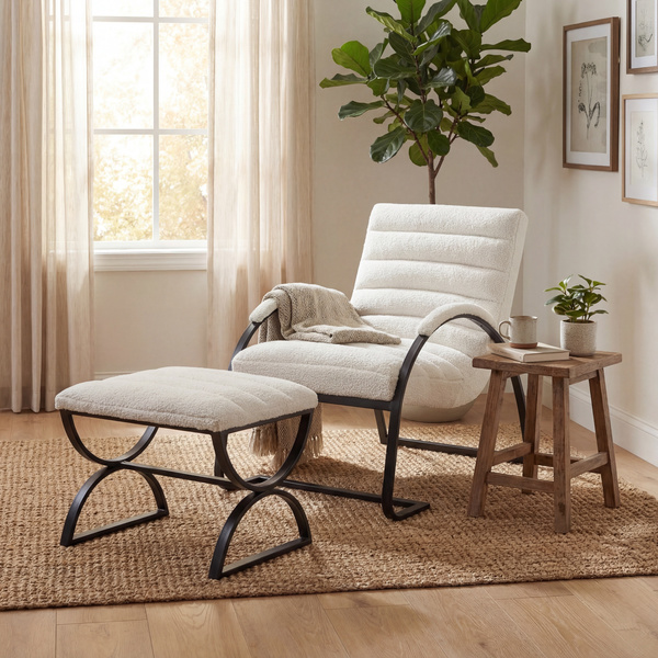 Boucle Ribbed Foot Stool