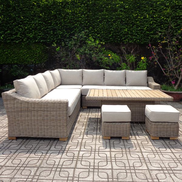 Capri Outdoor Large Corner Set With Riser Table + 2 Stools