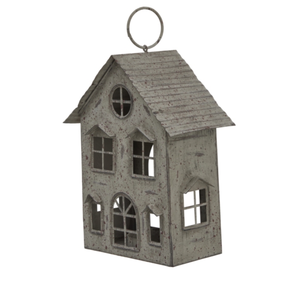 Rustic  Metal Hanging House Tealight With Glass Votive