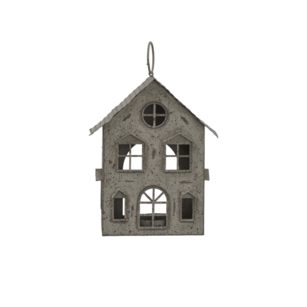 Rustic  Metal Hanging House Tealight With Glass Votive