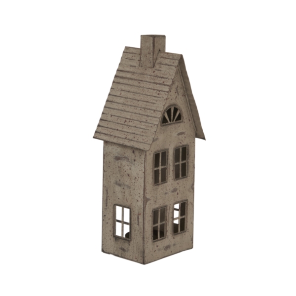 Tall Rustic Metal House Tealight With Glass Votive