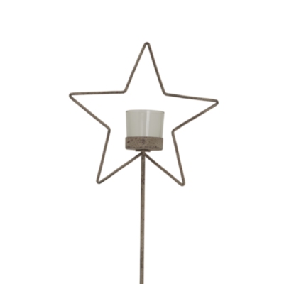 Natural Rustic Star On Wood Stand With Glass Votive