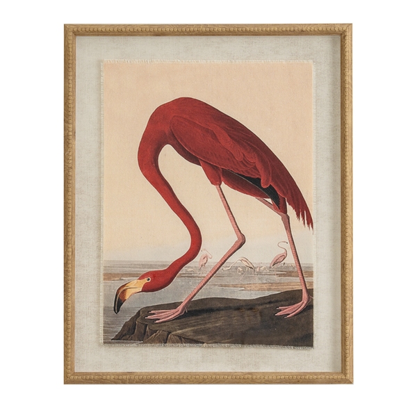 Flora & Fauna Collection Flamingo On Linen In Beaded Frame