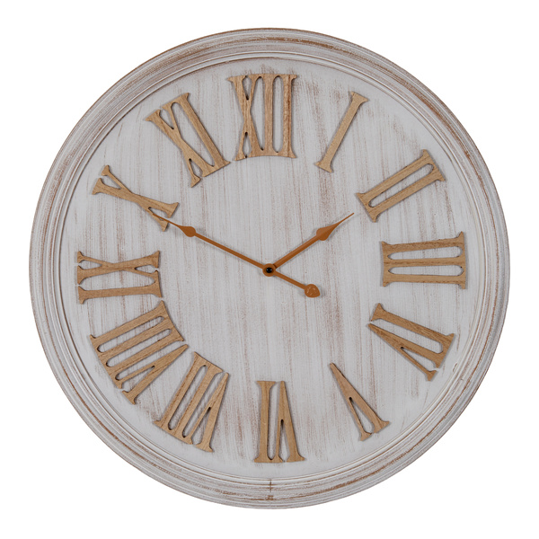 White Wash Clock With Wooden Numerals