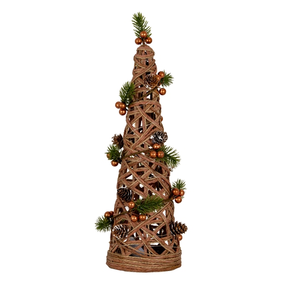 Large LED Natural Rattan Cone Tree With Winter Branches