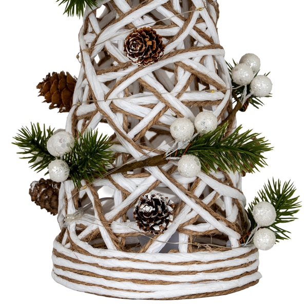 Large LED White Rattan Cone Tree With Winter Branches