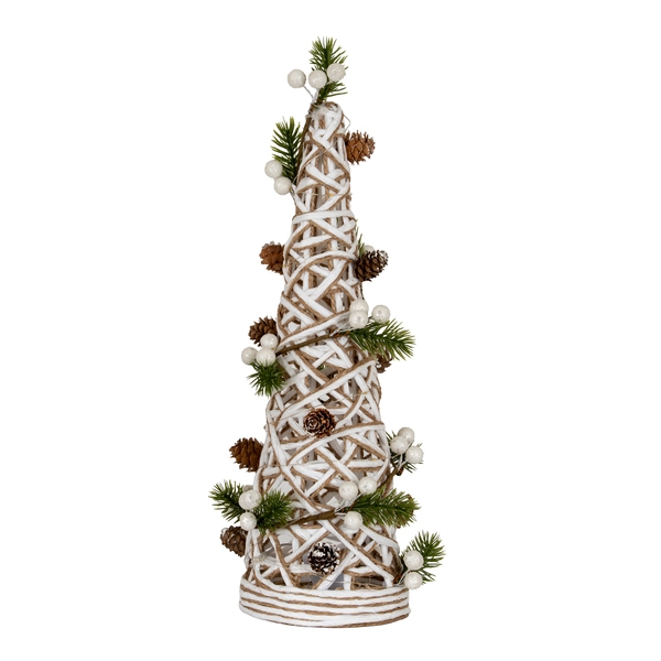 Large LED White Rattan Cone Tree With Winter Branches