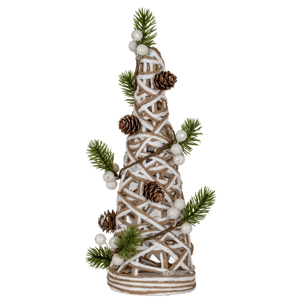 Small LED White Rattan Cone Tree With Winter Branches