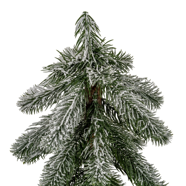 Small Snowy Pine Tree On Wooden Stand