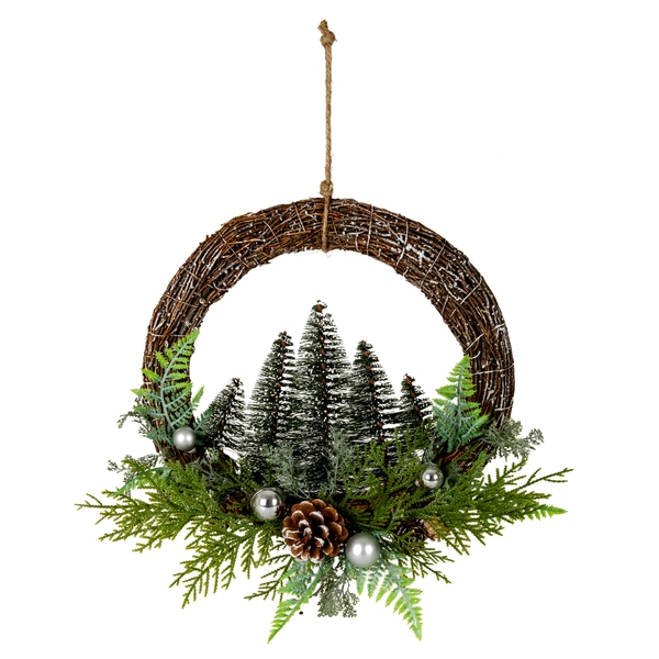 Festive Brush Tree Wreath With Baubles And Pinecones