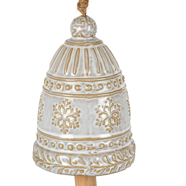 Large Ceramic Bell Tree Ornament With Snowflake Detail