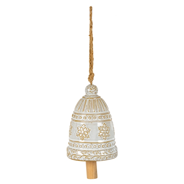 Large Ceramic Bell Tree Ornament With Snowflake Detail