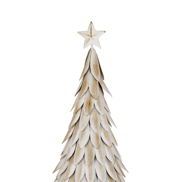 Medium White Metal Christmas Tree on Wooden Stand