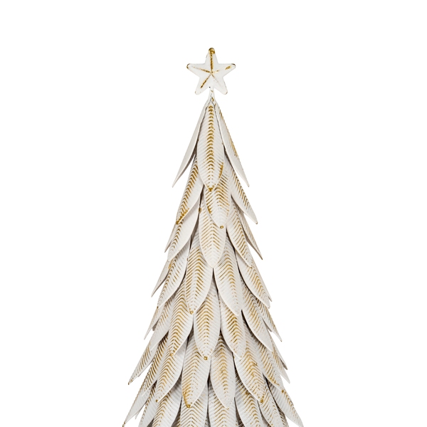 Large White Metal Christmas Tree on Wooden Stand