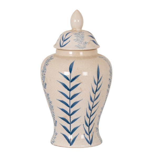 Large Blue Flora Ceramic Ginger Jar
