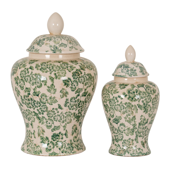 Large Green Clover Ceramic Ginger Jar