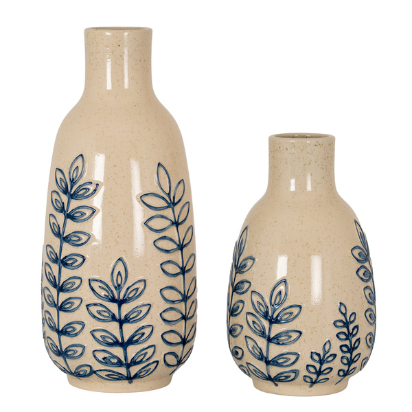 Blue Leaf Medium Ceramic Bottle Vase
