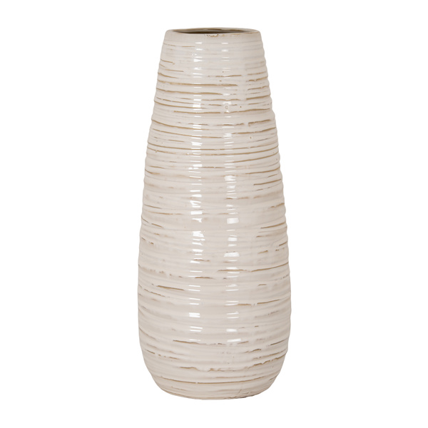 Large Ribbed Ceramic Column Vase