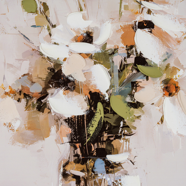 Still Life Cosmos Hand Painted Canvas in Frame