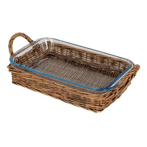 Briar Collection Glass Serving Dish With Wicker Tray