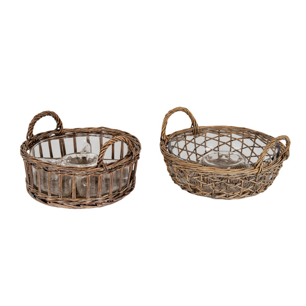 Briar Collection Glass Dip Bowl With Wicker Lace Tray