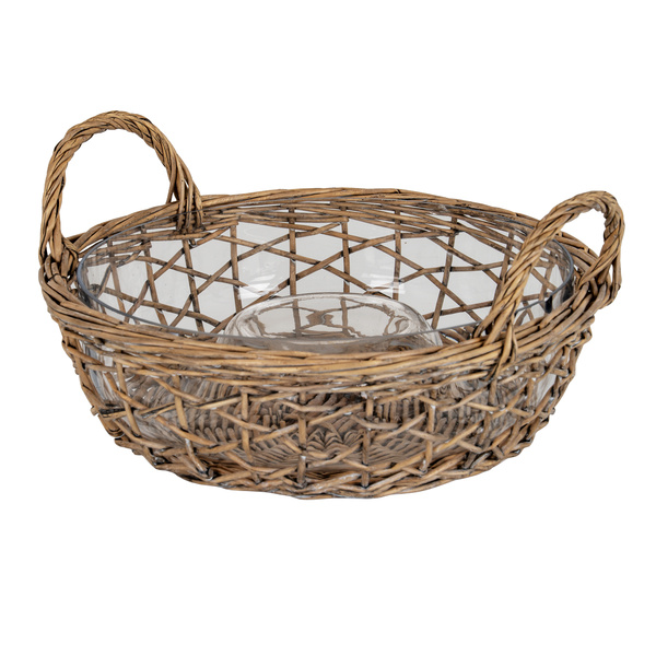 Briar Collection Glass Dip Bowl With Wicker Lace Tray