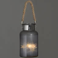 Frosted Glass Lantern with Rope Detail and Interior LED - Thumb 2