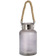 Frosted Glass Lantern with Rope Detail and Interior LED - Thumb 1