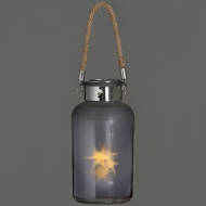 Frosted Grey Glass Lantern with Rope Detail and LED - Thumb 2