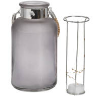 Frosted Grey Glass Lantern with Rope Detail and LED - Thumb 3