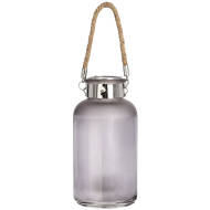 Frosted Grey Glass Lantern with Rope Detail and LED - Thumb 1