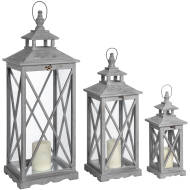 Set Of Three Wooden Lanterns With Traditional Cross Section - Thumb 1